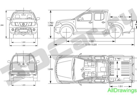 Nissan Navara DC (2005) (Nissan Navara DS (2005)) - drawings (drawings) of the car